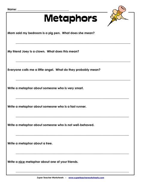 similes and metaphors worksheet for grade 7